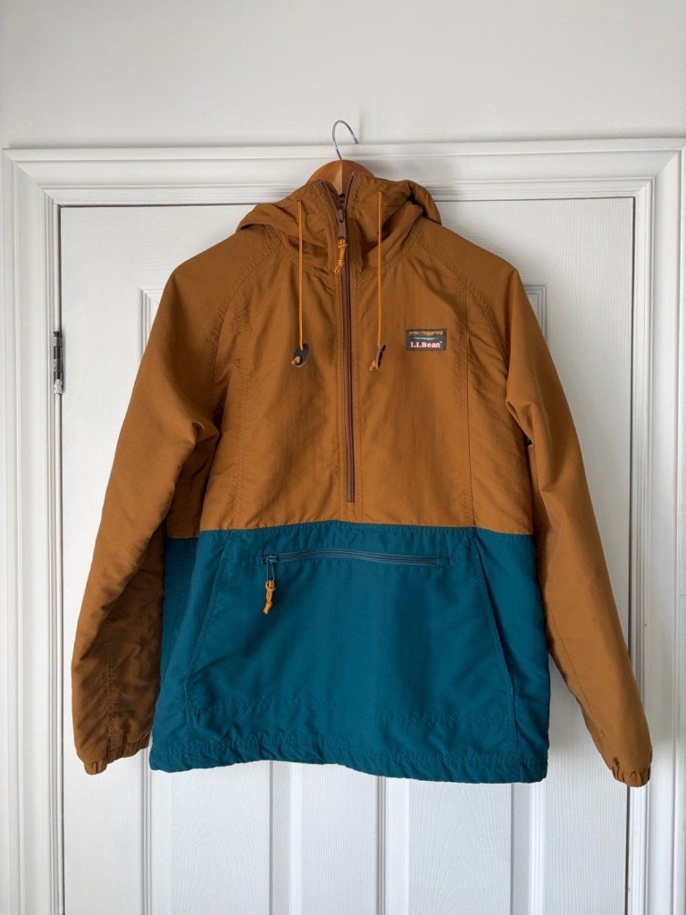 L.L.Bean Men's Mountain Classic Anorak Jacket Blue Tan Outdoor Size Small